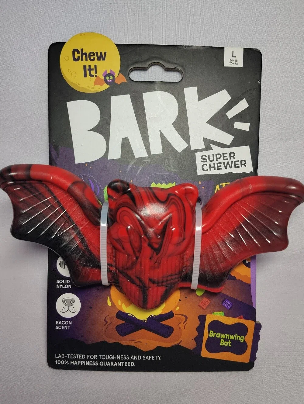 Bark Box Super Chewer Brawnwing Bat Bacon Scent Dog Chew Toy Large Dogs Nylon